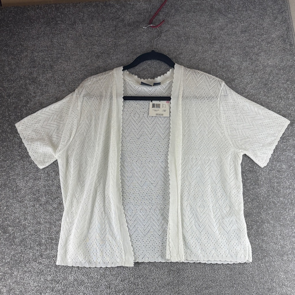 Vtg NWT Basic Editions Short Sleeve Elegant White Cardigan Sweater Womens XXL